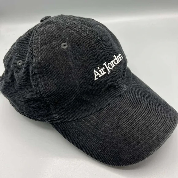 Air Jordan Hat Men Black Corduroy Embroidered Jumpman Strap Back Cap